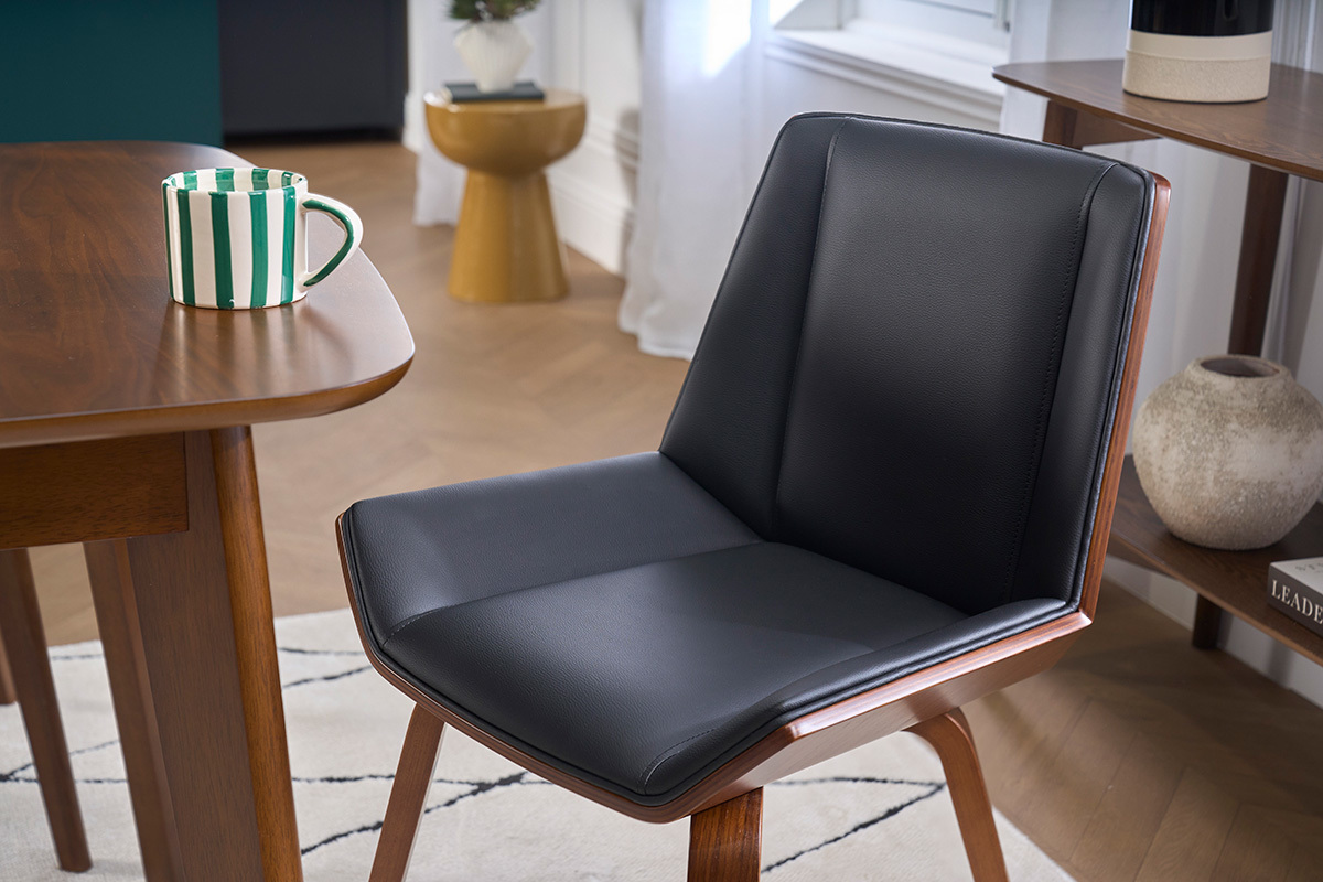 Chaise design noir et bois fonc� noyer MELKIOR
