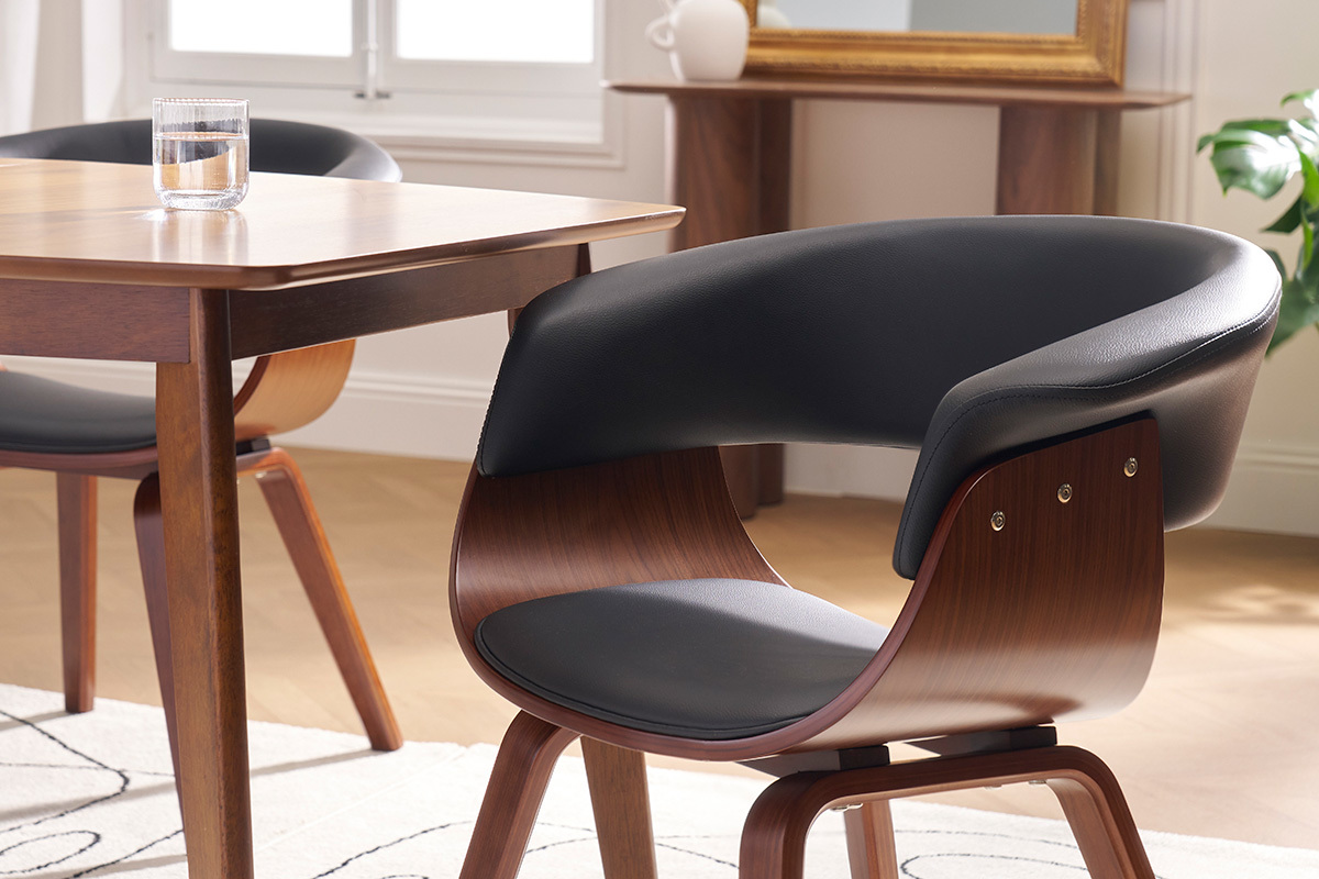 Chaise design noir et bois fonc� noyer OKTAV