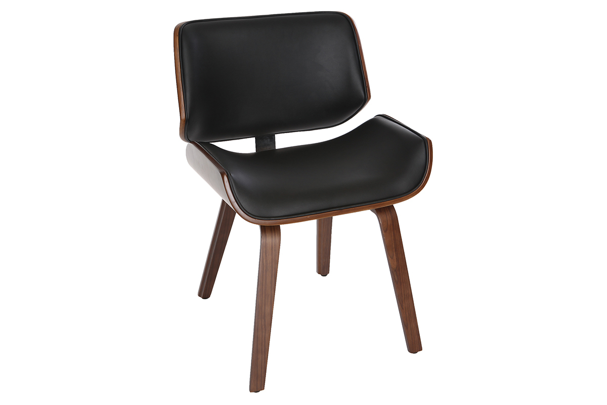 Chaise design RUBBENS en bois fonc� et polyur�thane noir, vue de trois quarts.