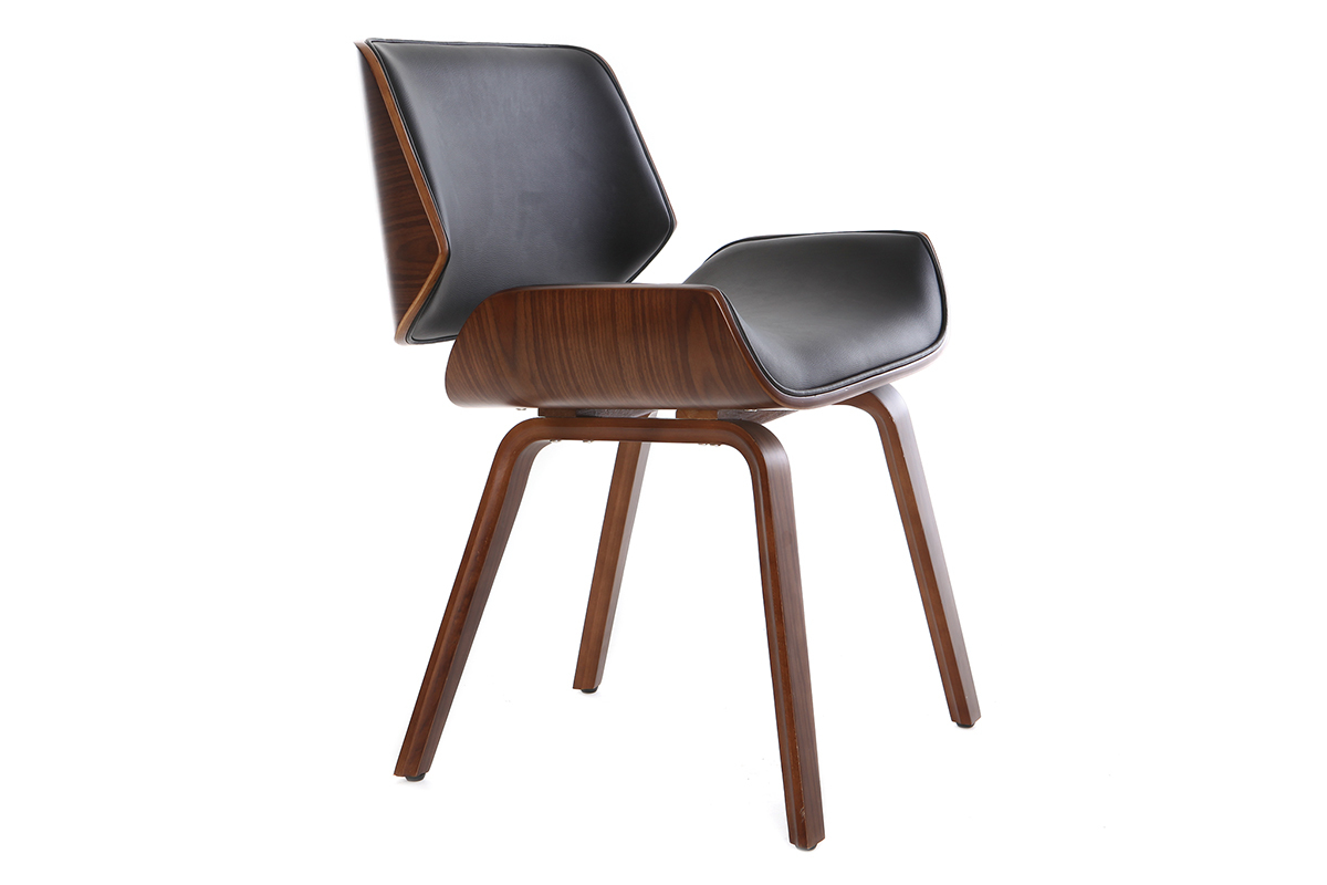 Chaise design RUBBENS en bois fonc� et noir, vue de profil gauche.