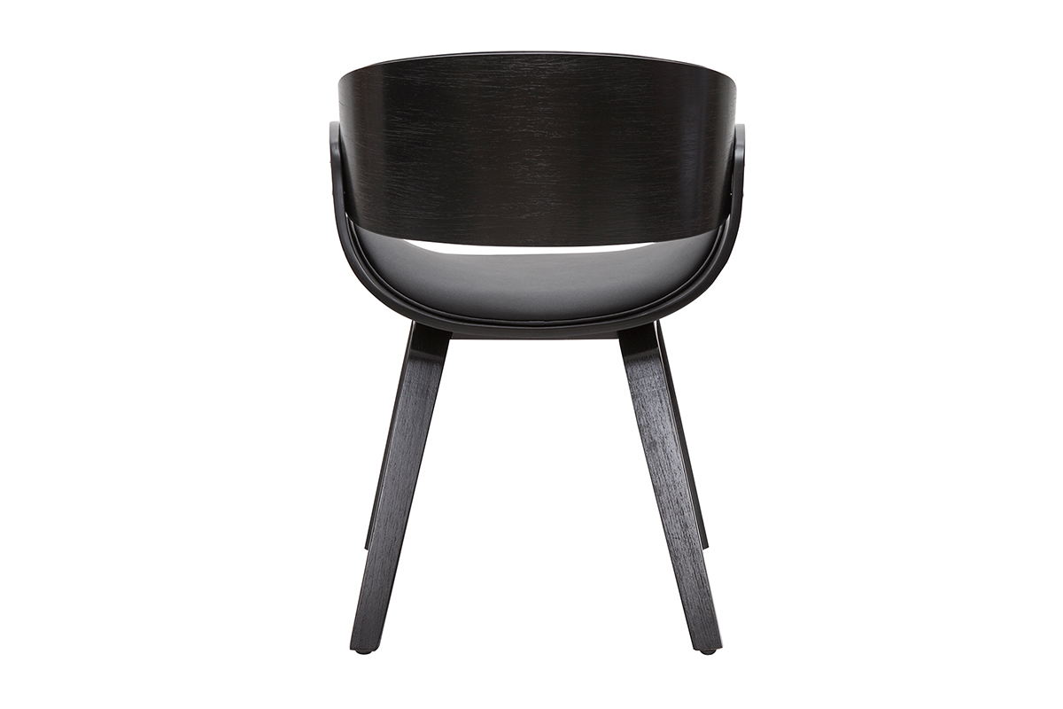 Vue arri�re de la chaise design noire BENT avec dossier en bois.