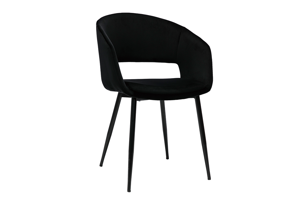 Chaise design noire en tissu velours et m�tal PRISMA