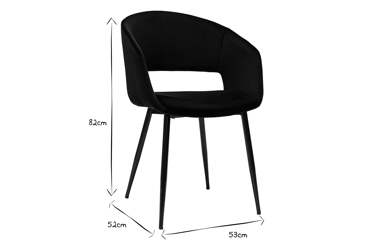 Chaise design noire en tissu velours et m�tal PRISMA