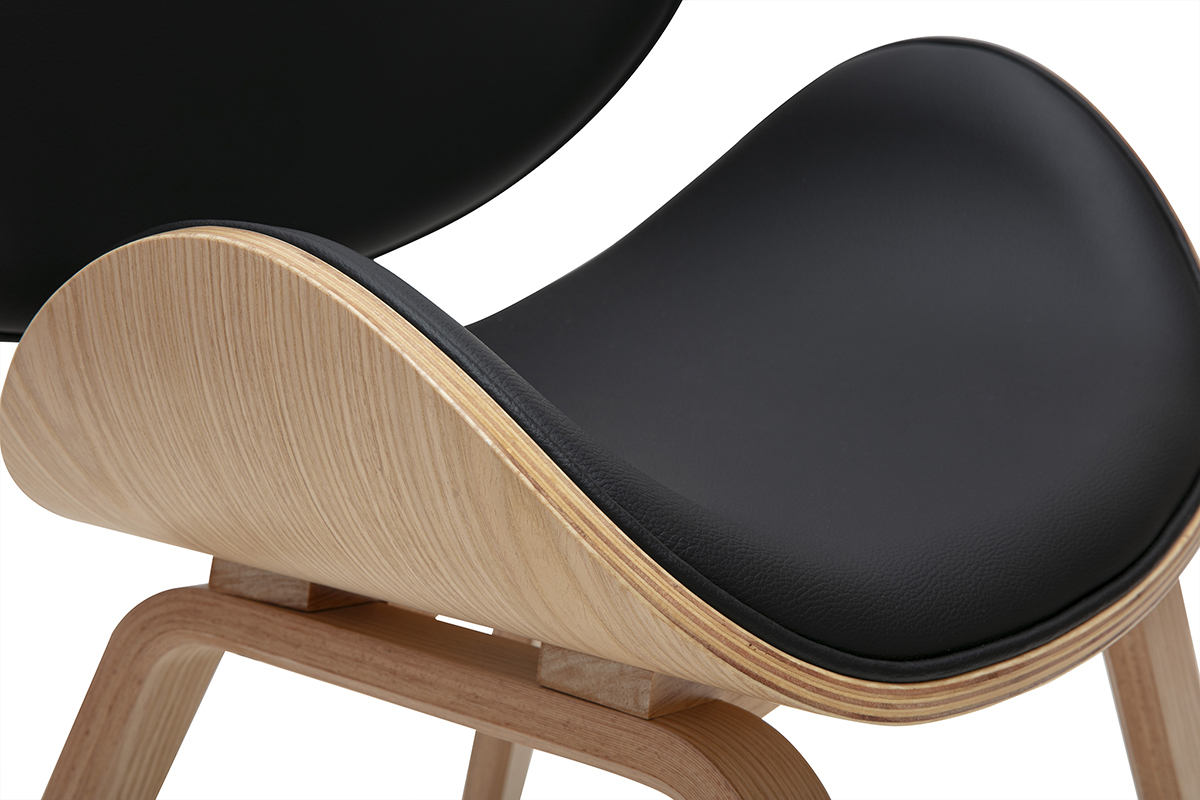 Chaise design noire et bois clair WALNUT avec dossier courb� et structure bois nervur�