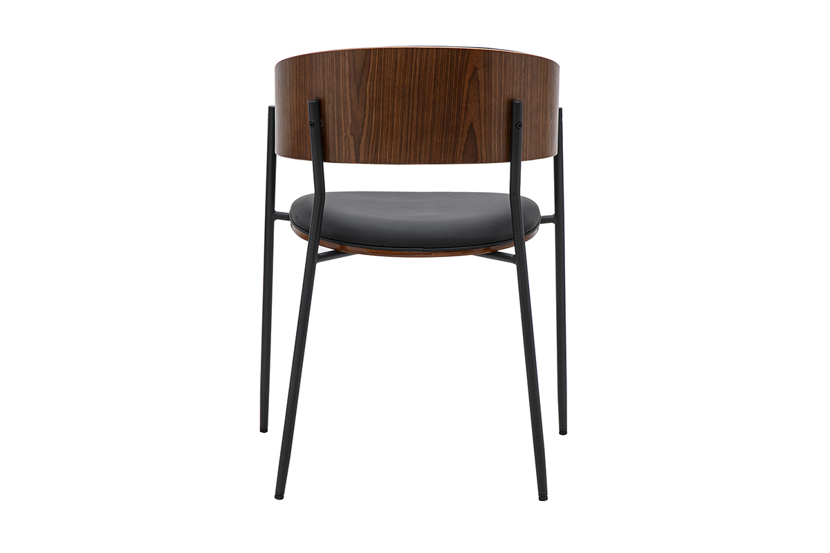 Chaise DANTE vue de dos, design noir et bois fonc�, avec structure en m�tal et assise en polyur�thane.