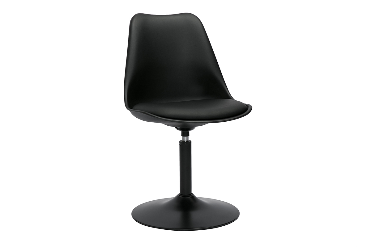 Chaise design pivotante noir mat STEEVY V2 avec pied en acier chrom� teint� noir, vue de 3/4