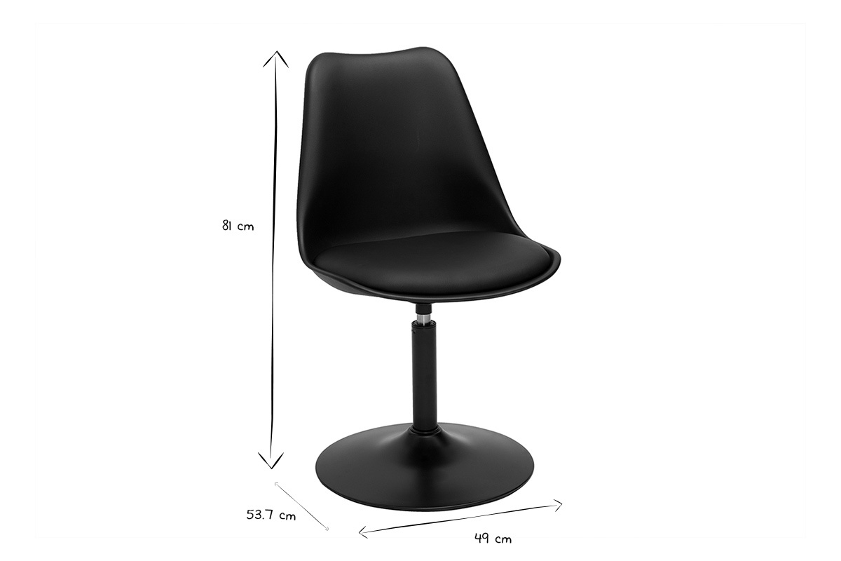 Chaise design noir mat STEEVY V2 avec dimensions visibles