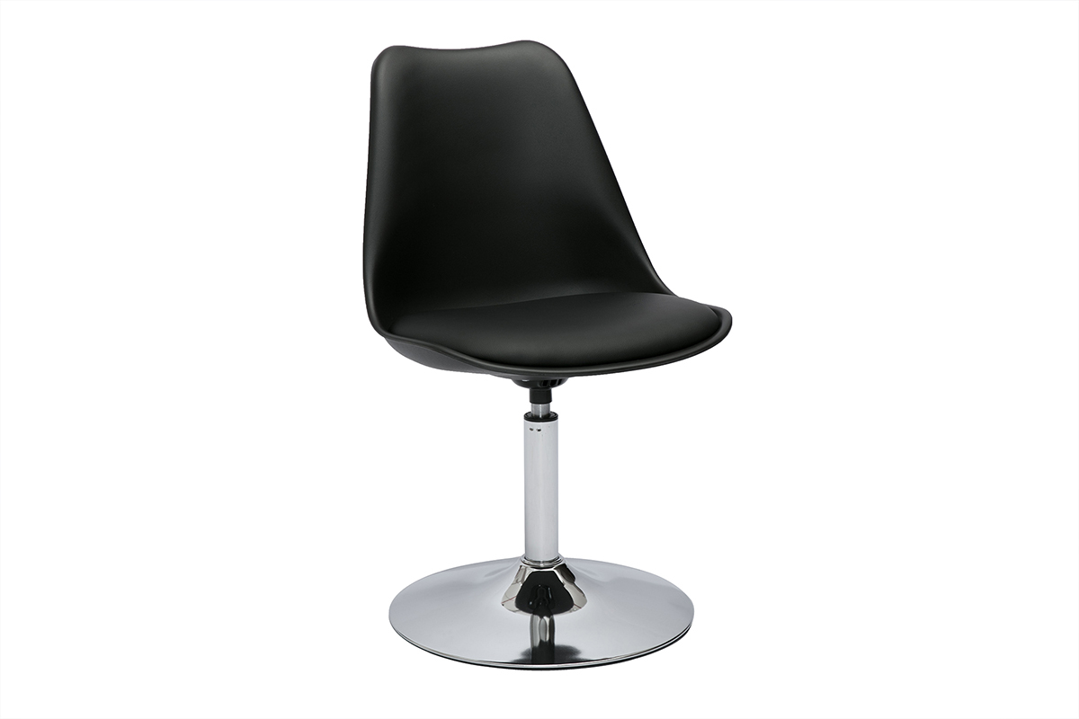 Chaise pivotante noire avec si�ge en polypropyl�ne et pied en m�tal chrom�. Vue de 3/4.