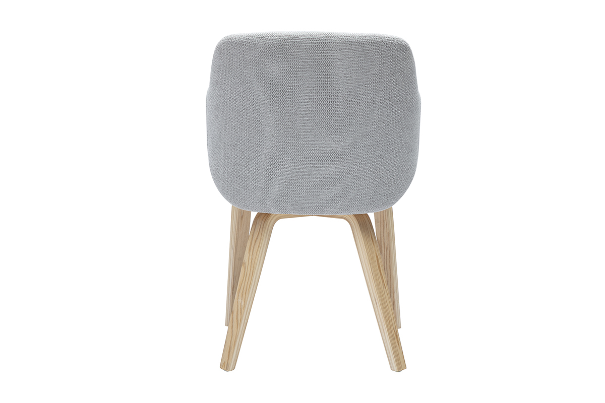 Chaise en tissu gris vue de dos avec pieds en bois clair.