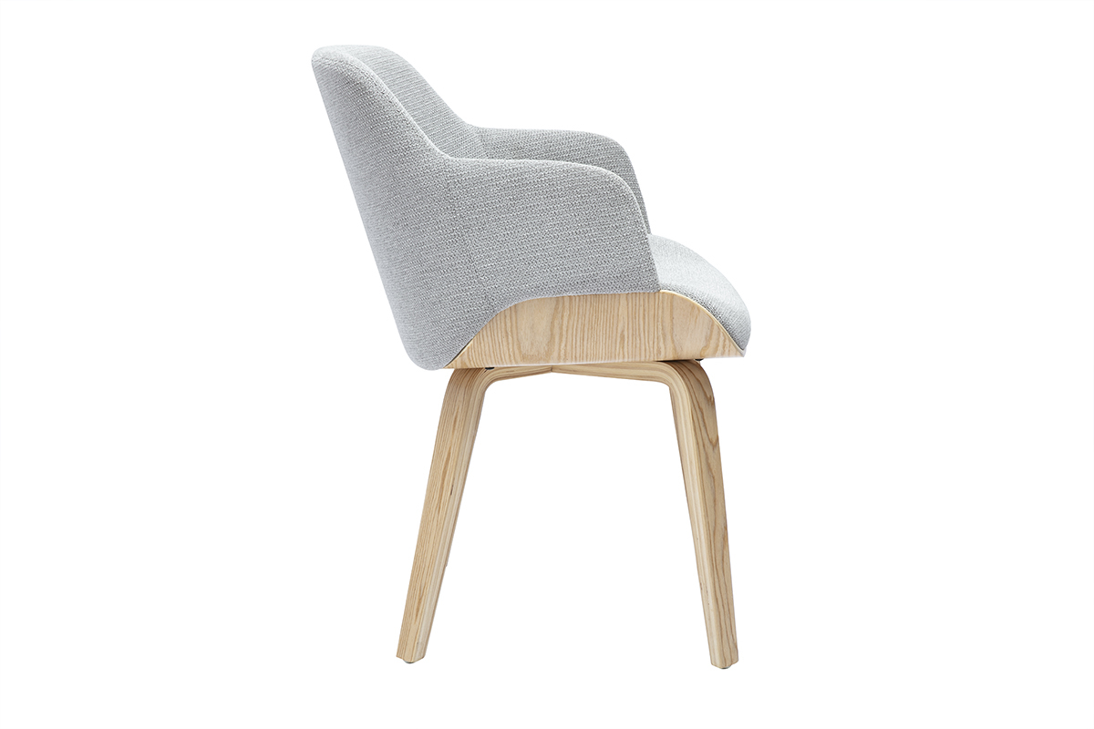 Chaise EARL en tissu chenille gris et bois clair, vue de c�t�.