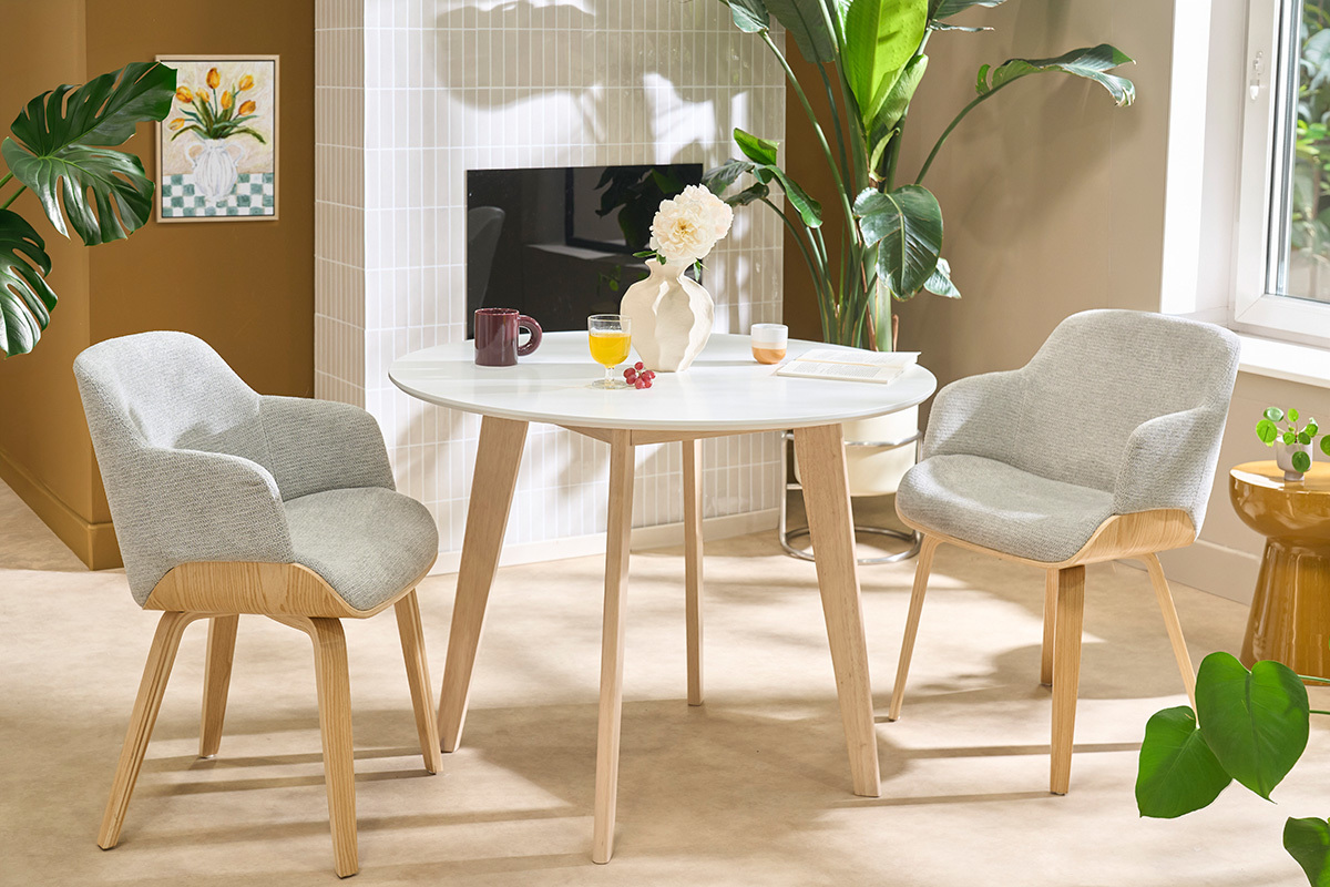 Chaise en tissu chenille gris et bois clair EARL
