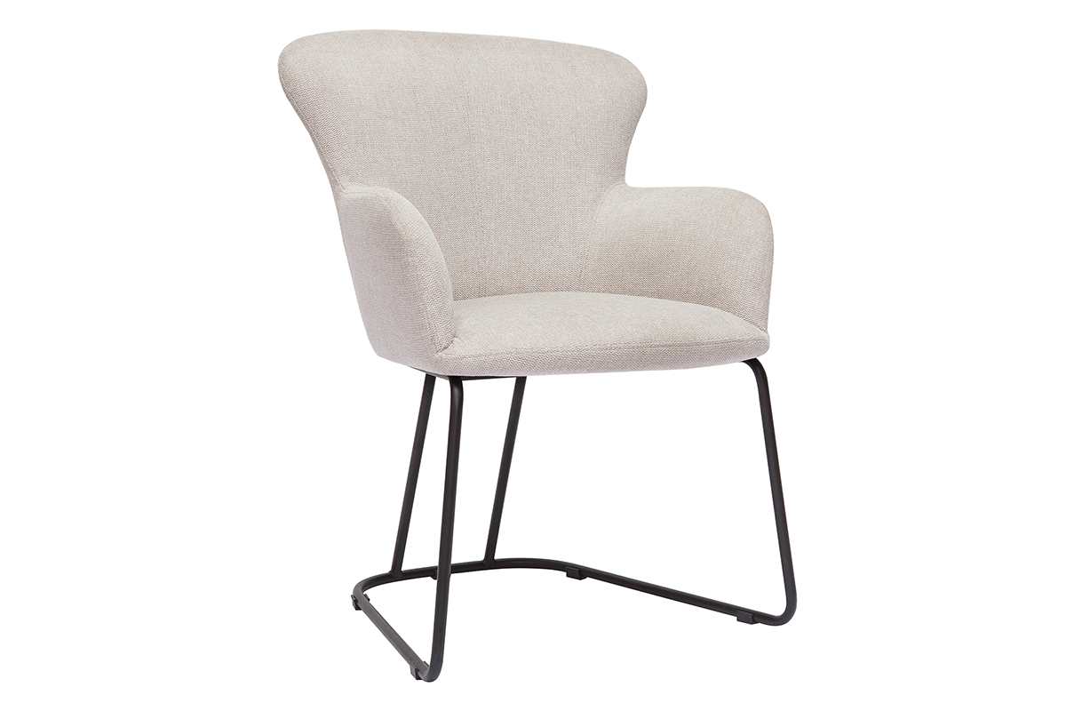 Chaise en tissu effet velours textur� beige et m�tal noir BRITT