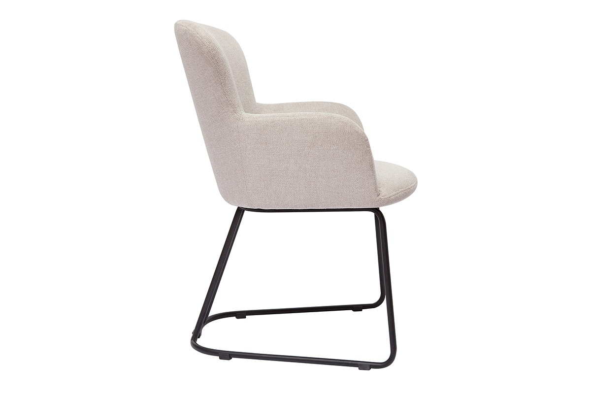 Chaise en tissu effet velours textur� beige et m�tal noir BRITT