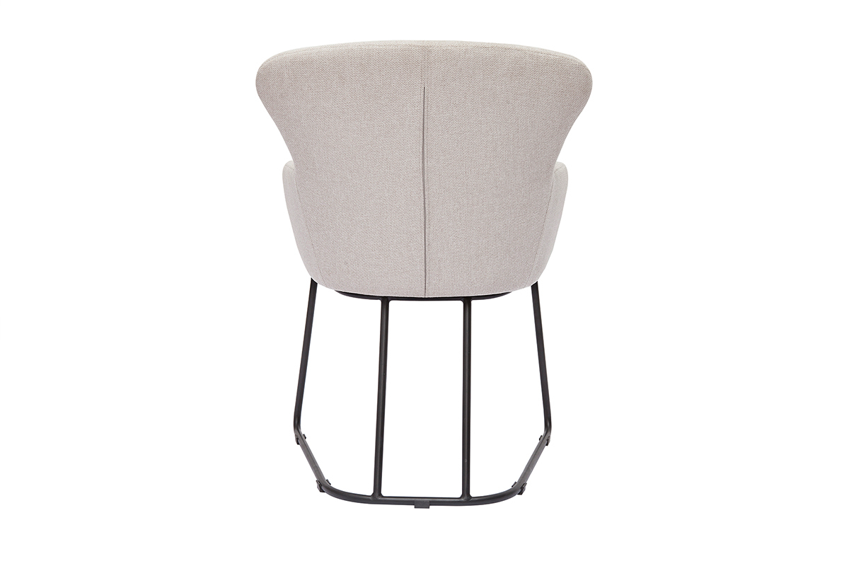 Chaise en tissu effet velours textur� beige et m�tal noir BRITT