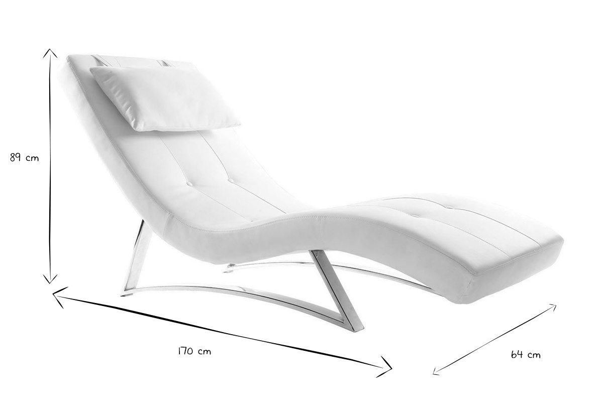 Dimensions de la chaise longue design BARTY en noir et blanc : 89 cm de hauteur, 170 cm de longueur, 64 cm de profondeur.
