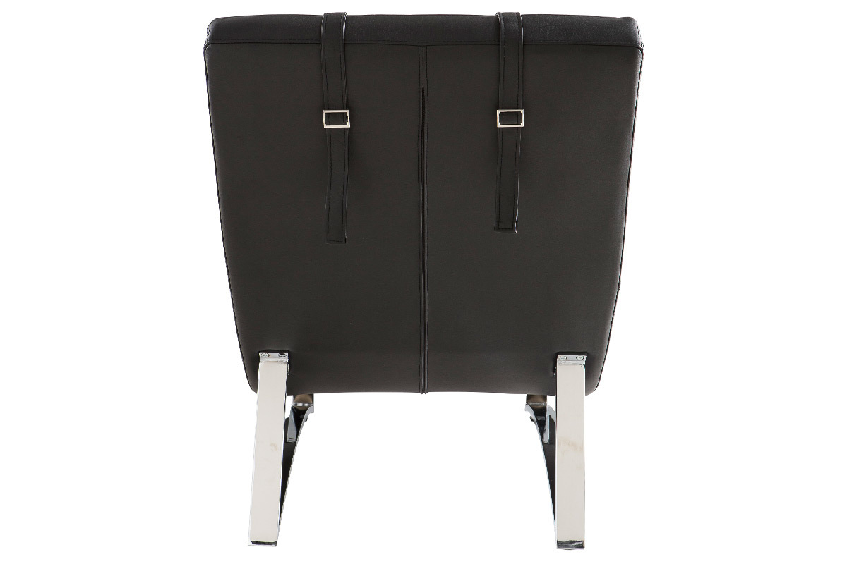 Chaise longue design noir vue de dos, pi�tement en acier chrom�, coussin repose-t�te amovible.
