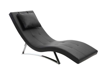 Chaise longue design noir et acier chrom&eacute; BARTY