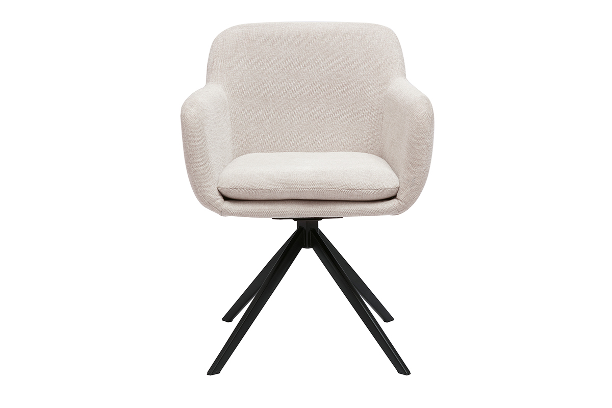 Chaise pivotante en tissu beige et m�tal noir, vue de face.
