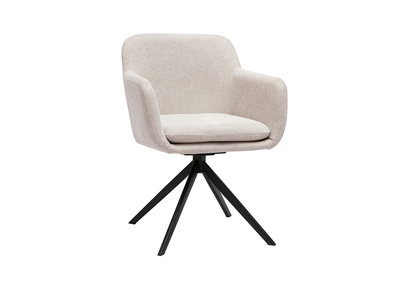 Chaise pivotante 360&deg; en tissu effet velours textur&eacute; beige et m&eacute;tal noir AMIKA