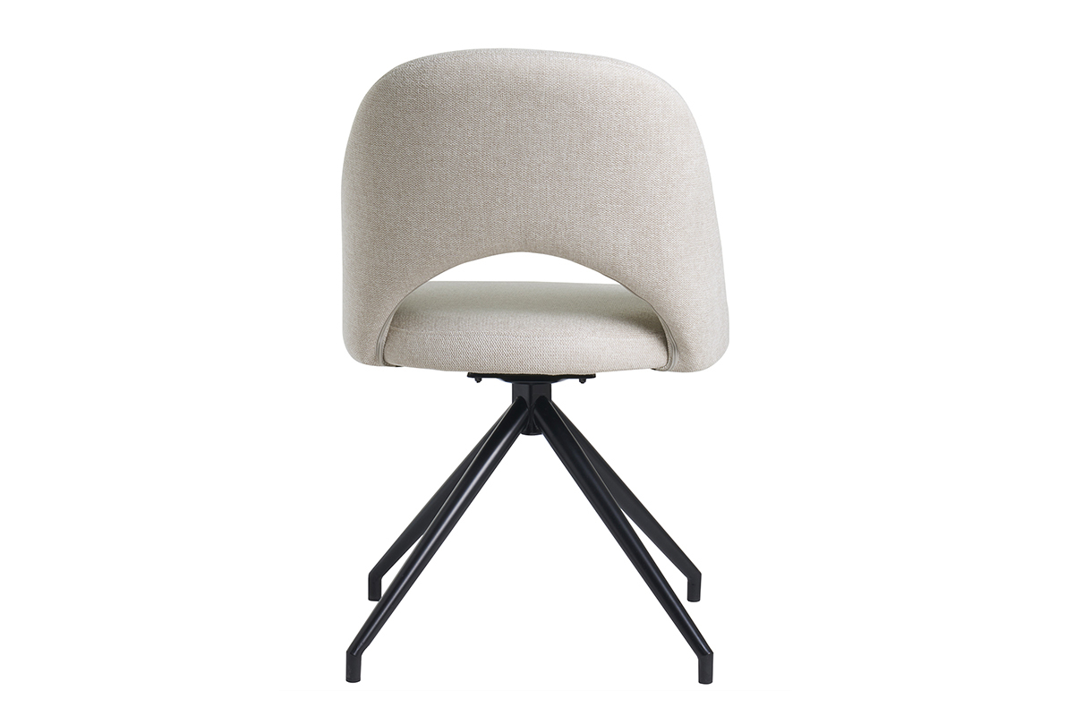 Chaise pivotante 360� en tissu effet velours textur� beige et m�tal noir COSETTE