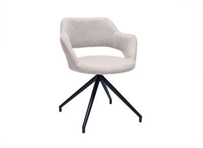 Chaise pivotante 360&deg; en tissu effet velours textur&eacute; beige et m&eacute;tal noir JESSY