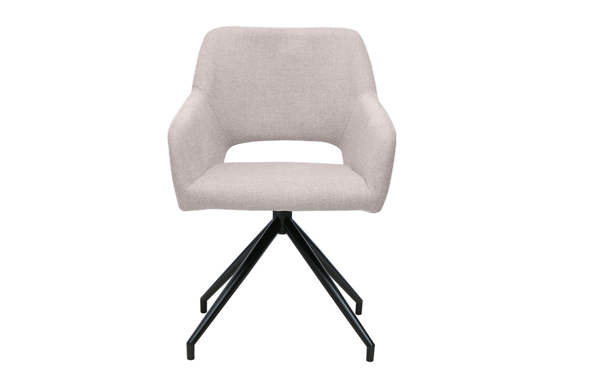 Chaise pivotante 360� en tissu effet velours textur� beige et m�tal noir LAURETTE