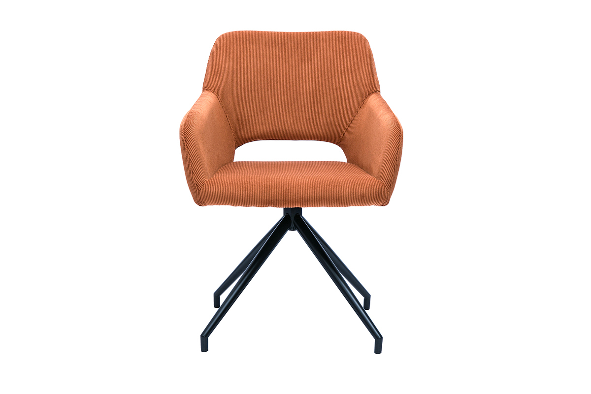 Chaise pivotante 360� en tissu velours c�tel� terre br�l�e et m�tal noir LAURETTE