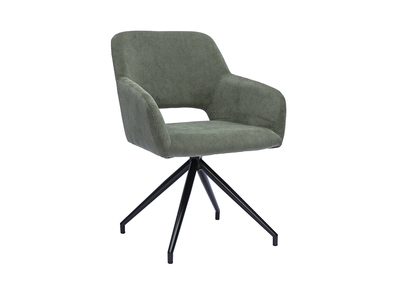 Chaise pivotante 360&deg; en tissu velours c&ocirc;tel&eacute; vert kaki et m&eacute;tal noir LAURETTE