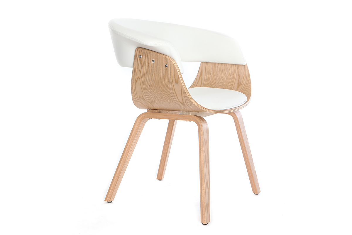 Chaise scandinave blanche et bois clair vue de profil.