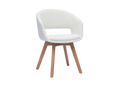 Chaise scandinave en tissu effet laine boucl&eacute;e blanc et bois clair massif PRISMA