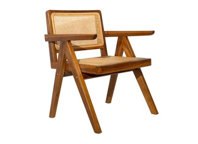 Chaise vintage en bois teck massif et cannage rotin JANNIE