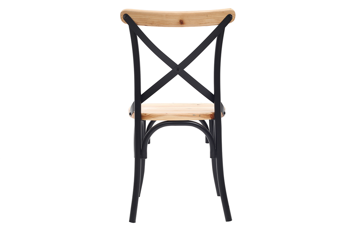 Chaises bistrot bois clair massif et m�tal noir (lot de 2) JAKE