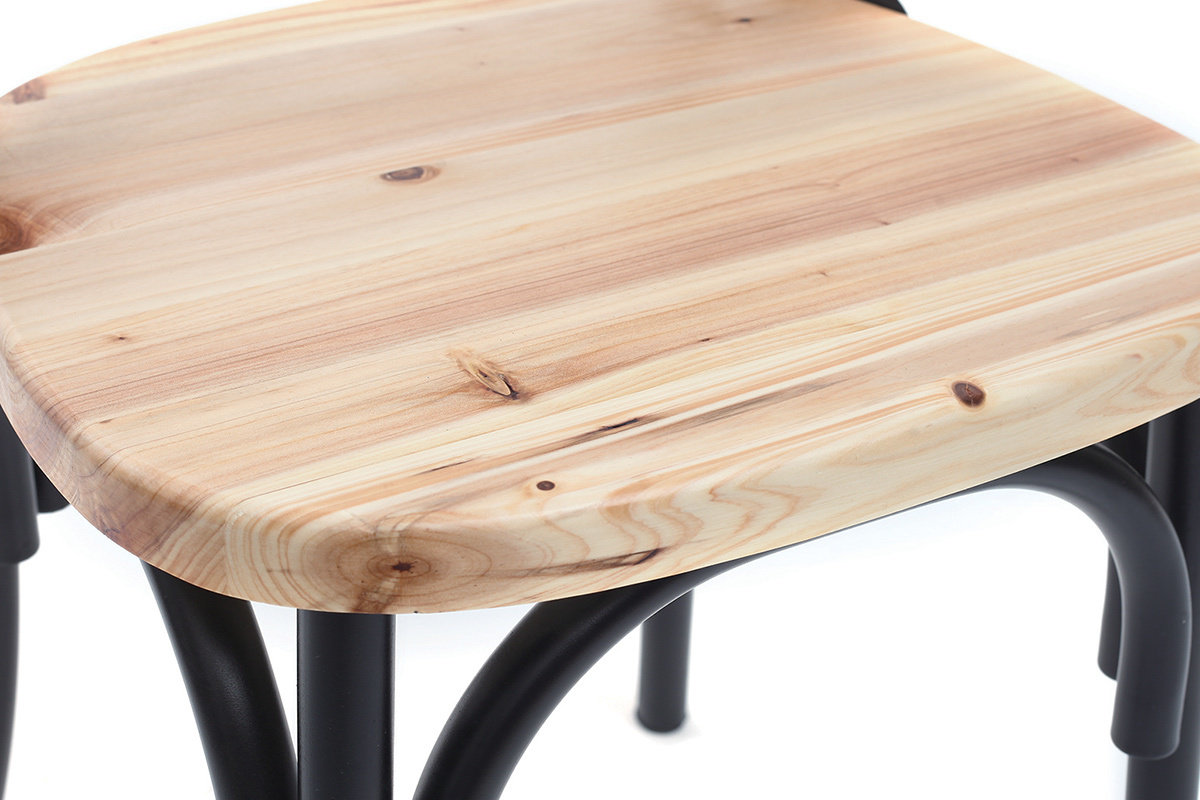 Chaises bistrot bois clair massif et m�tal noir (lot de 2) JAKE