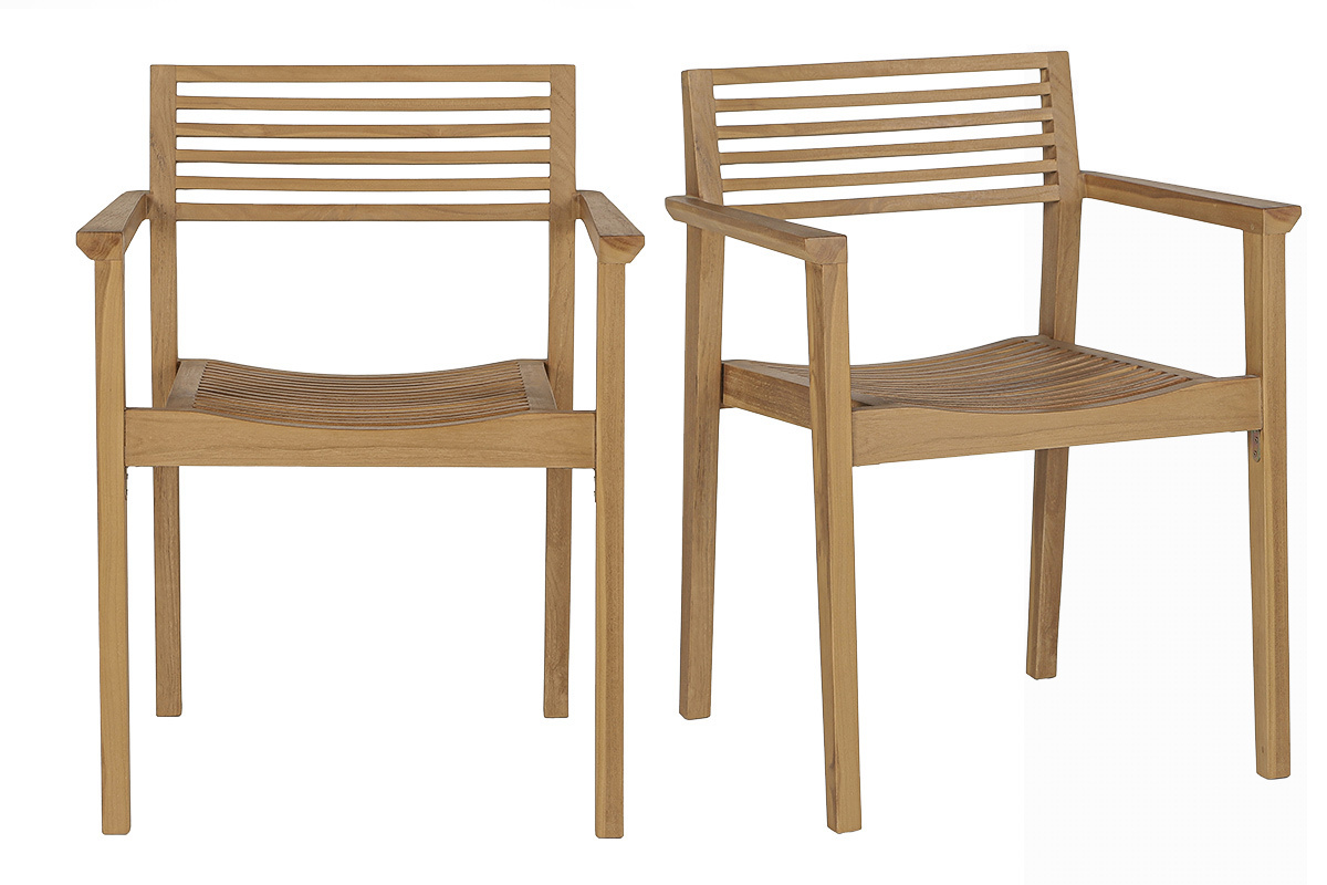 Chaises de jardin empilables en bois teck massif (lot de 2) KAYU