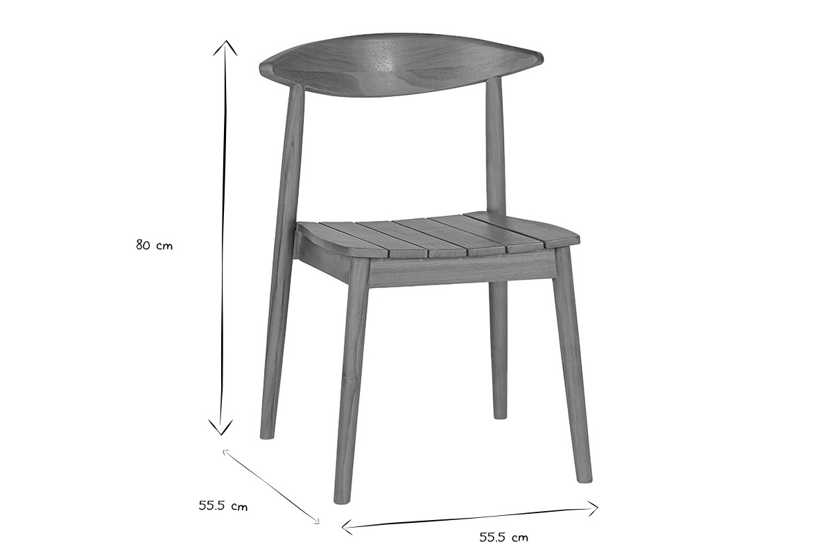 Dimensions des chaises de jardin SAGARA: L55.5 x P55.5 x H80 cm en noir et blanc.