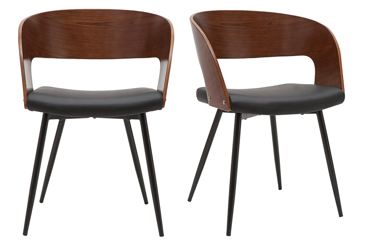 Chaises design bois fonc� noyer, assises et m�tal noirs (lot de 2) RIFF