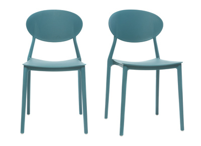 Chaises design empilables bleu canard int&eacute;rieur - ext&eacute;rieur (lot de 2) ANNA