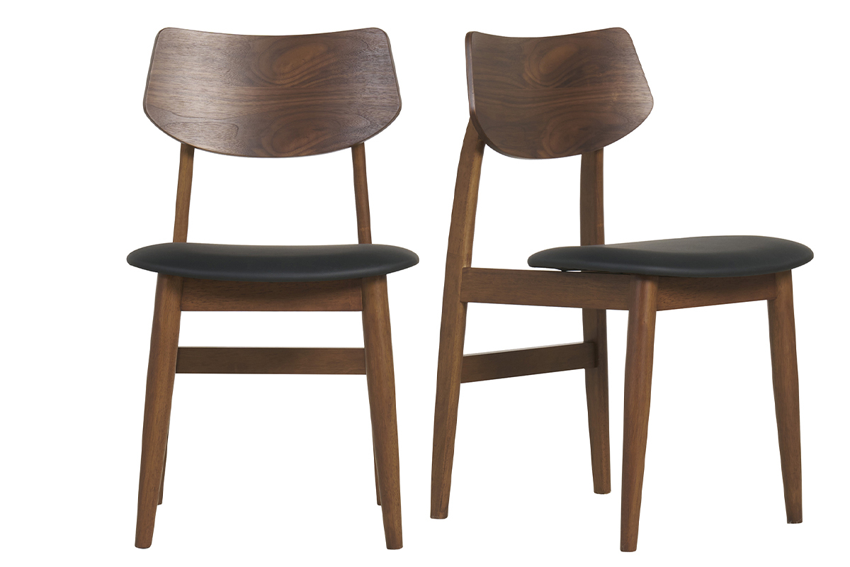 Chaises design en bois fonc� et noir (lot de 2) ELION