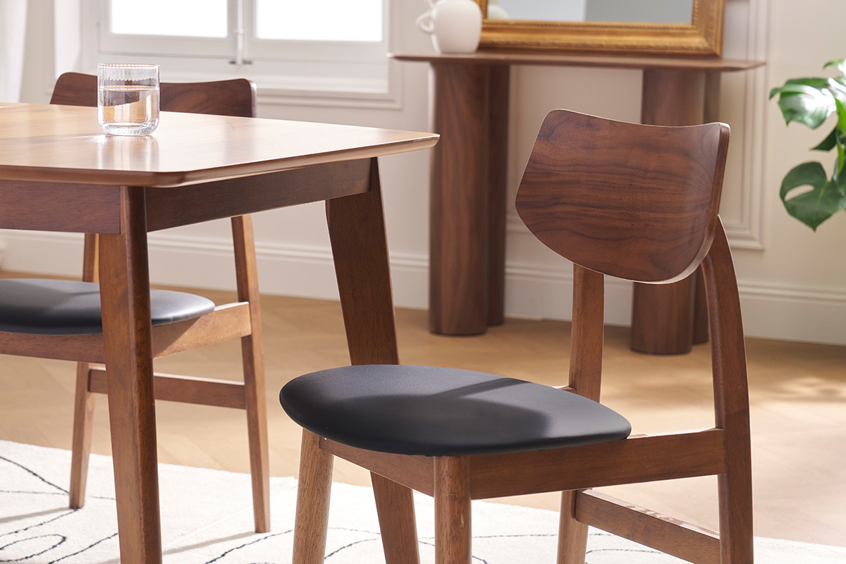 Chaises design en bois fonc� et noir (lot de 2) ELION
