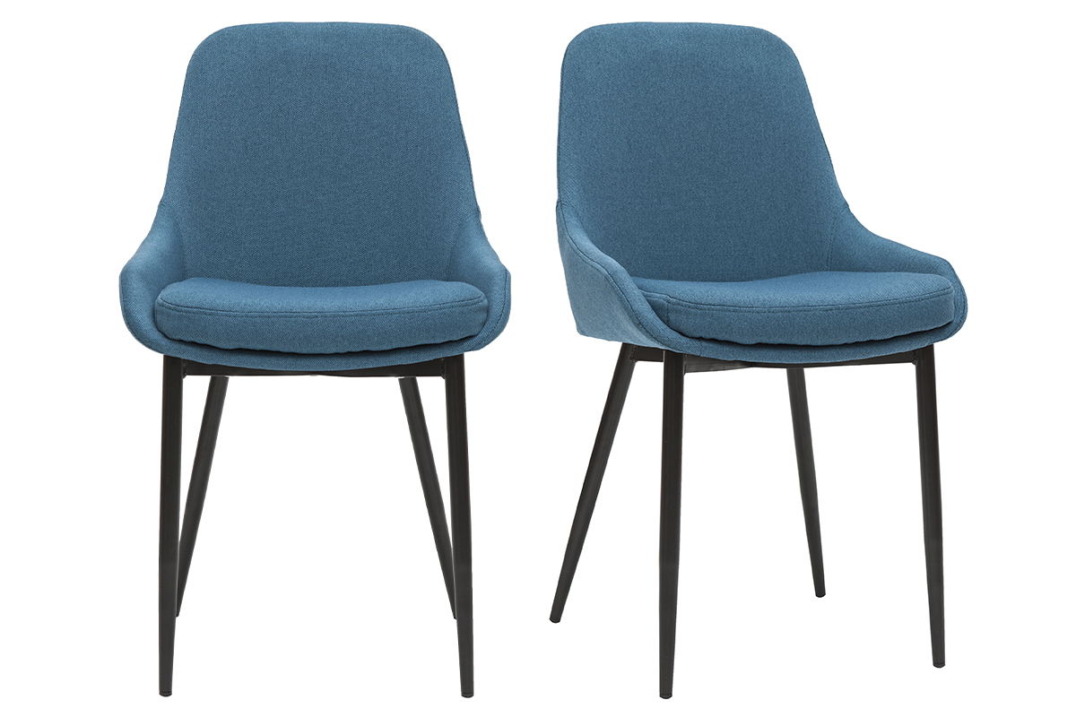 Chaises design en tissu bleu canard et m�tal noir (lot de 2) HOLO