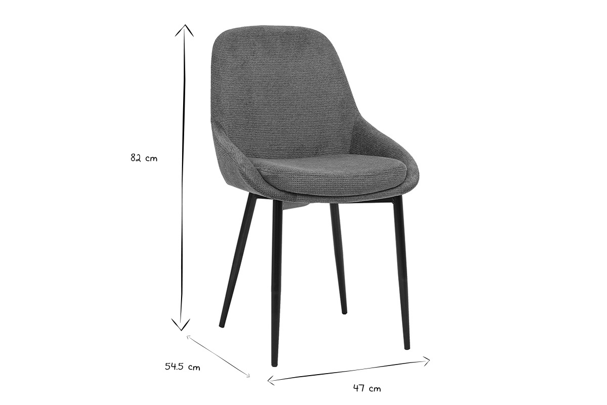 Dimensions des chaises HOLO : 82 cm de hauteur, 54,5 cm de profondeur, 47 cm de largeur en noir et blanc.