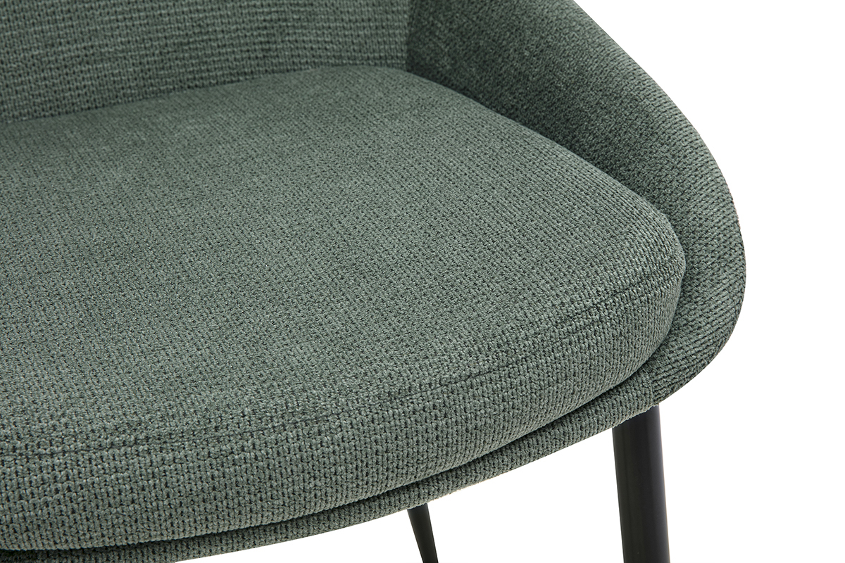 Zoom sur l'assise en tissu chenille vert kaki d'une chaise design HOLO