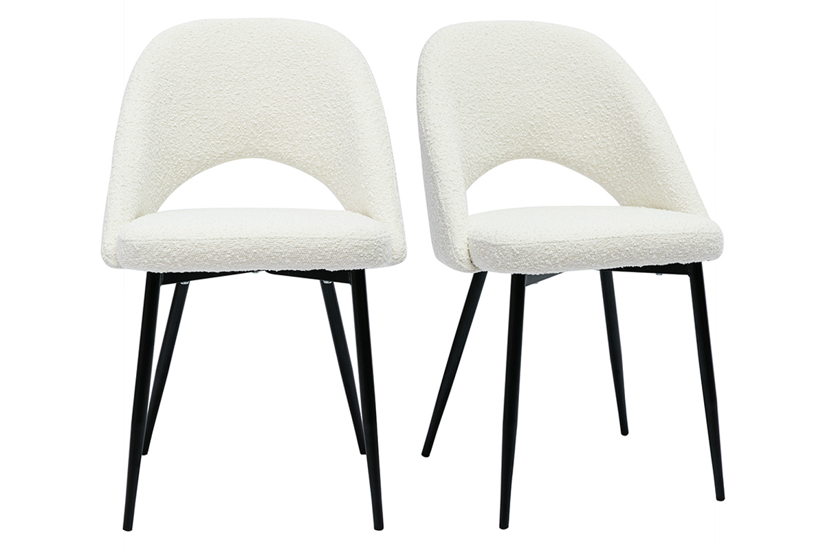 Chaises design en tissu effet laine boucl�e blanc et m�tal noir (lot de 2) COSETTE