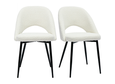 Chaises design en tissu effet laine boucl&eacute;e blanc et m&eacute;tal noir (lot de 2) COSETTE