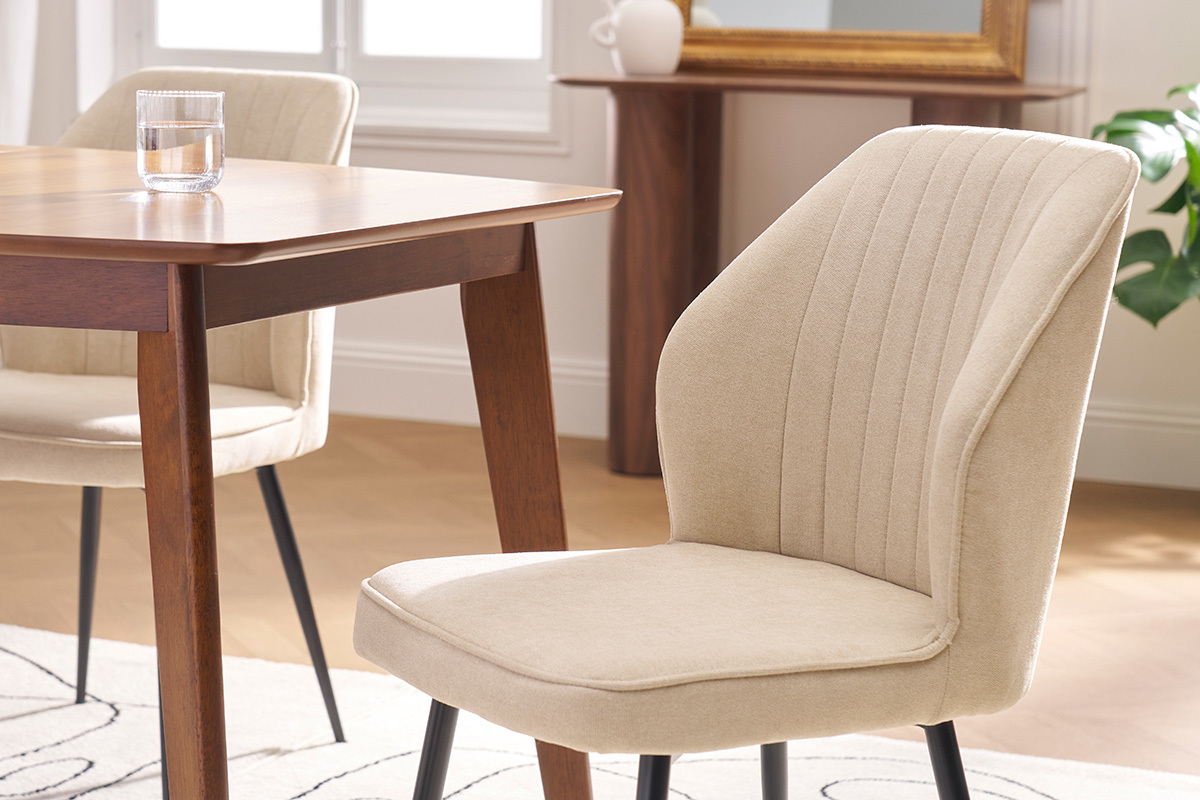 Chaises design en tissu effet velours beige et m�tal noir (lot de 2) FANETTE