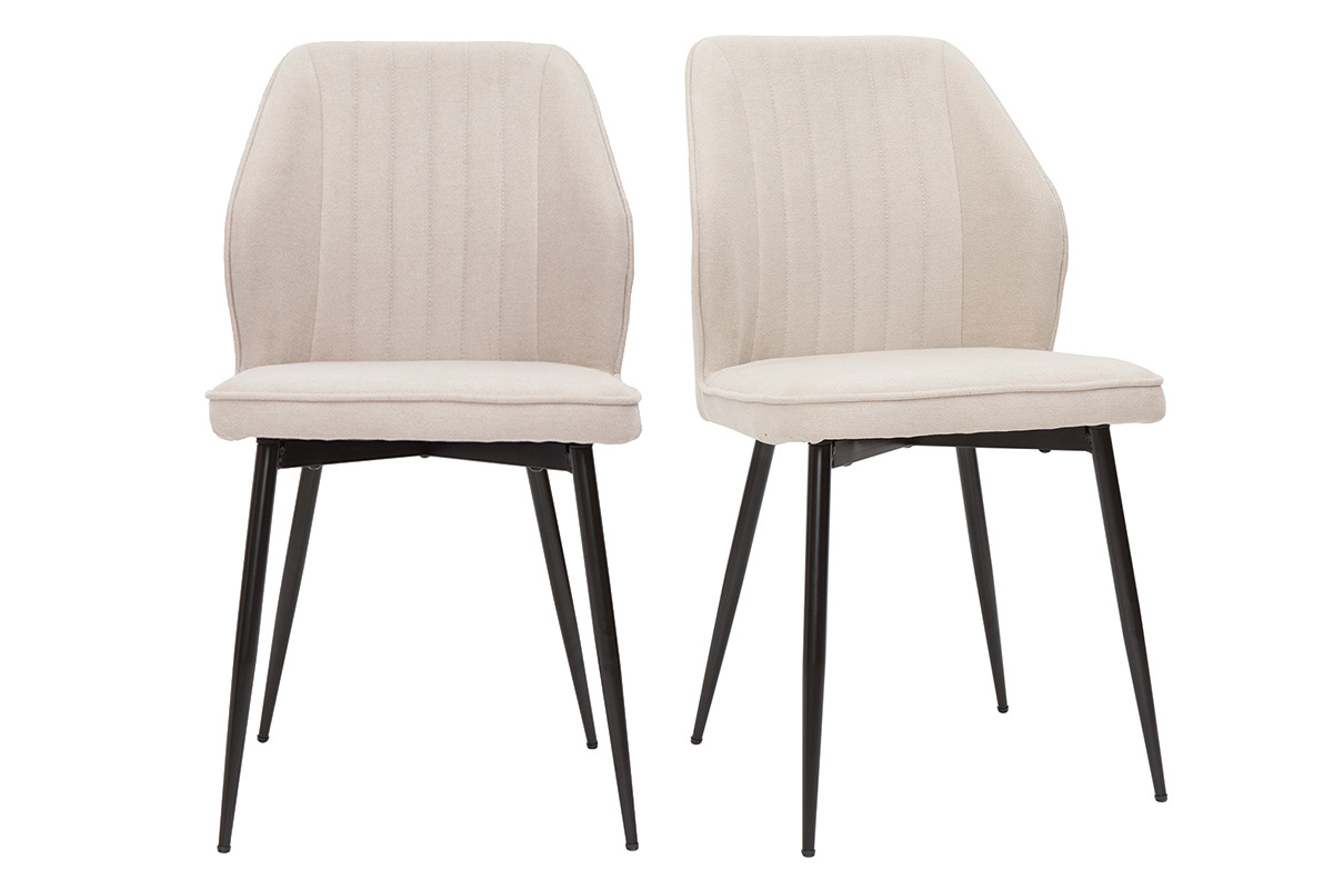Chaises design en tissu effet velours beige et m�tal noir (lot de 2) FANETTE
