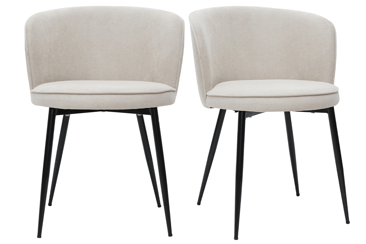 Chaises design en tissu effet velours beige et m�tal noir (lot de 2) SERIF
