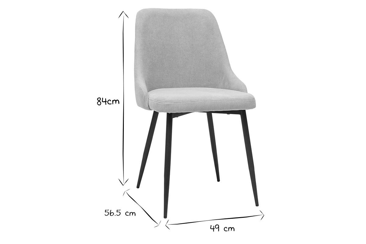 Dimensions chaise design 84 cm de hauteur, 49 cm de largeur, 56,5 cm de profondeur, noir et blanc.