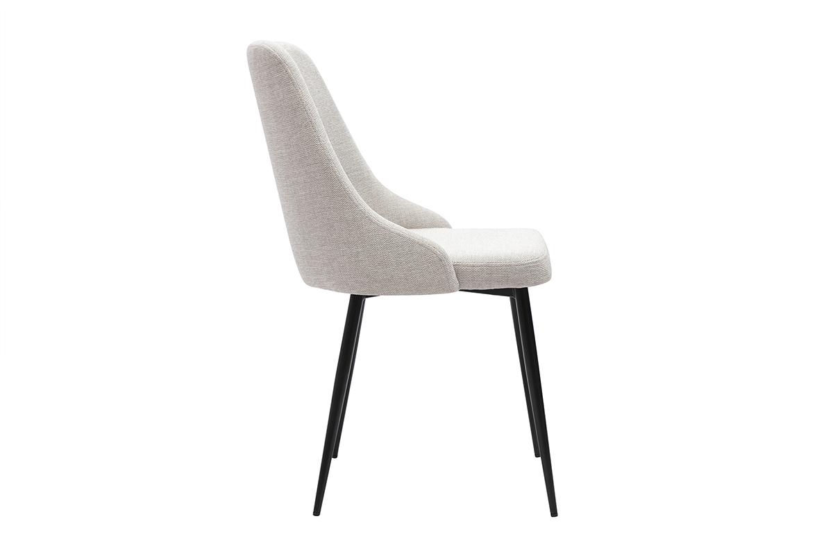Chaise CULT en tissu effet velours beige naturel, profil, pieds en m�tal noir.