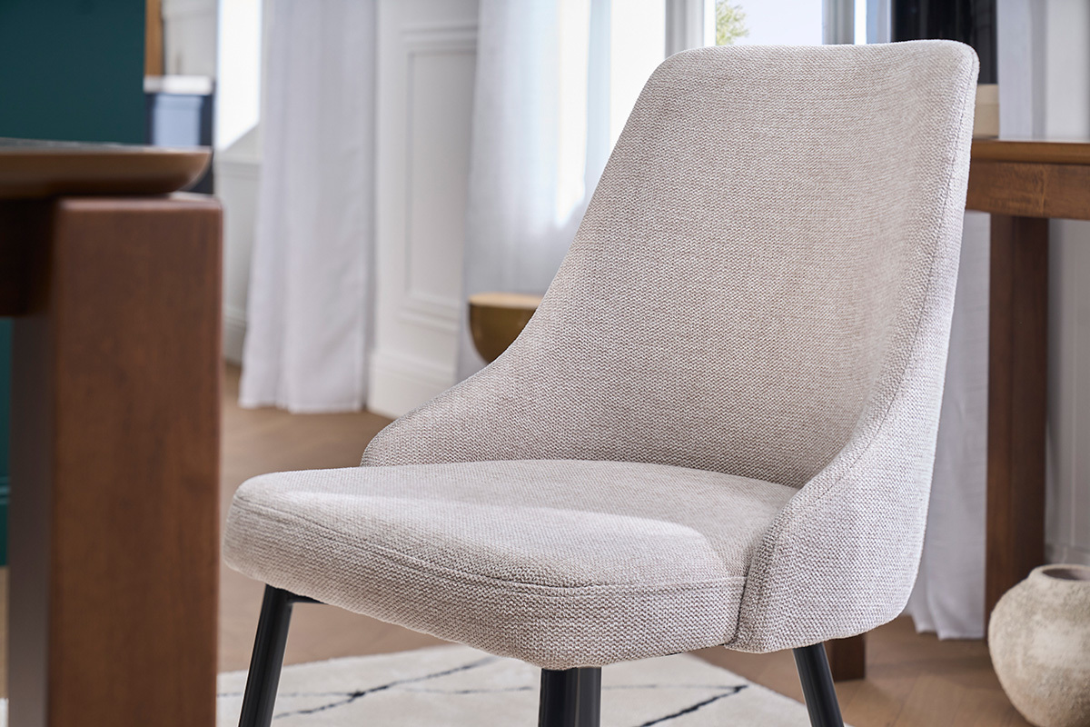 Chaises design en tissu effet velours beige naturel et m�tal noir (lot de 2) CULT
